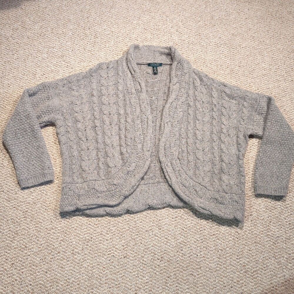 Lauren Ralph Lauren Cardigan Womens 2X Gray Chunky Cable Knit Sweater Open Front
